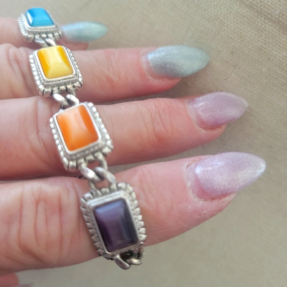 Colorful Gemstone Clasp Bracelet. Multicolored.